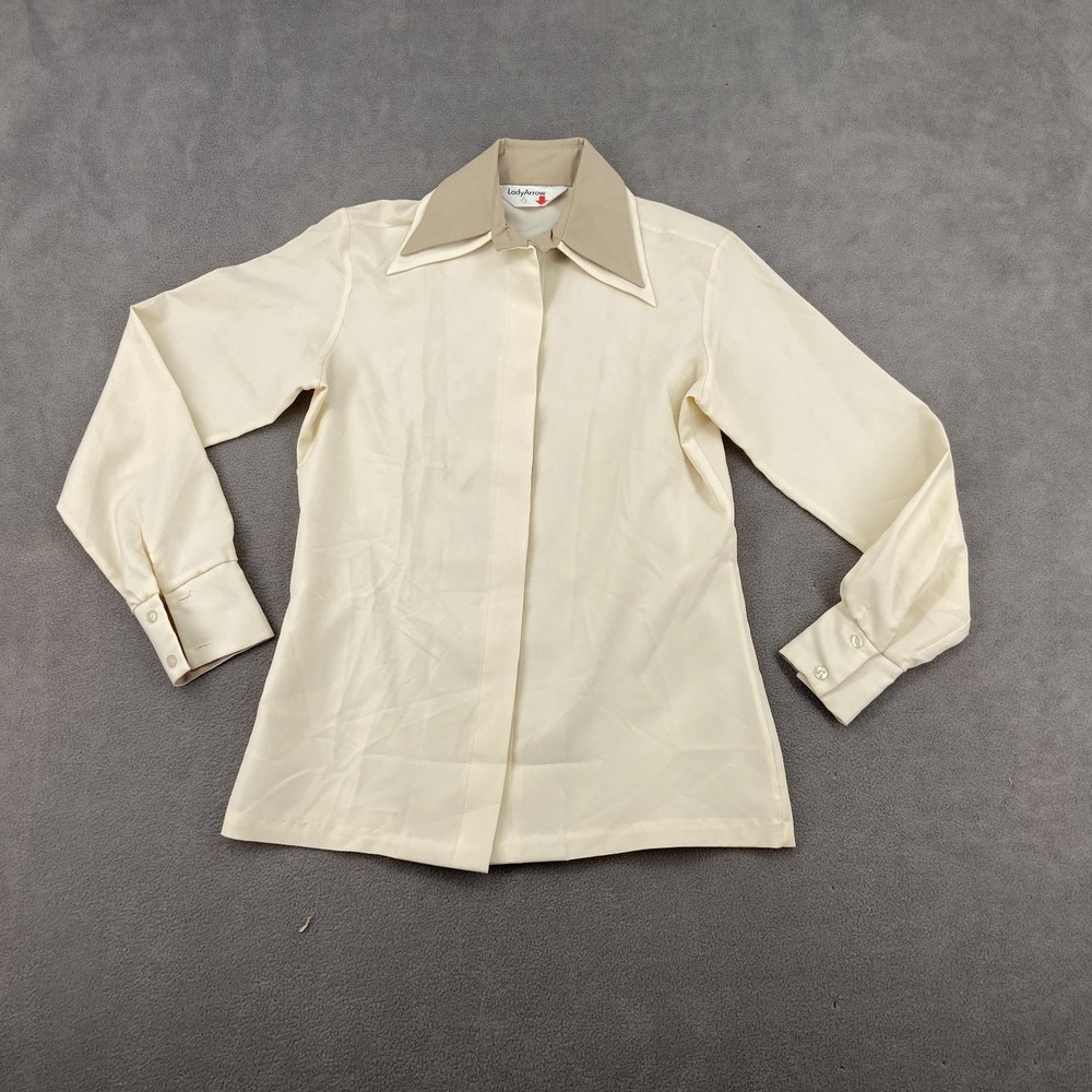 Lady Arrow Shirt Sz M Beige Casual‎ Layered Collared Button Front Everyday Wear